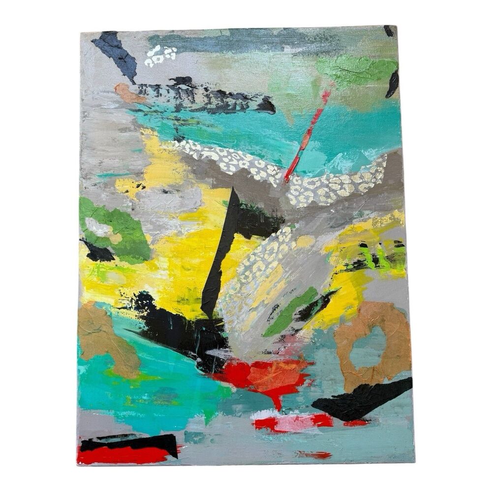 Original Abstract Acrylic & Paper Collage Painting on Canvas 18" x 24"